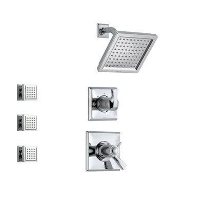 Delta Dryden Chrome Shower System with Thermostatic Shower Handle, 3-setting Diverter, Modern Square Showerhead, and 3 Body Sprays SS17T5181