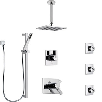 Delta Vero Chrome Shower System with Dual Thermostatic Control, 6-Setting Diverter, Ceiling Mount Showerhead, 3 Body Sprays, and Hand Shower SS17T5323