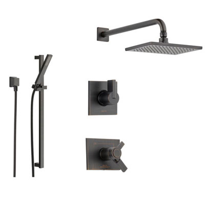 Delta Vero Venetian Bronze Shower System with Thermostatic Shower Handle, 3-setting Diverter, Large Rain Square Showerhead, and Handheld Shower Spray SS17T5384RB
