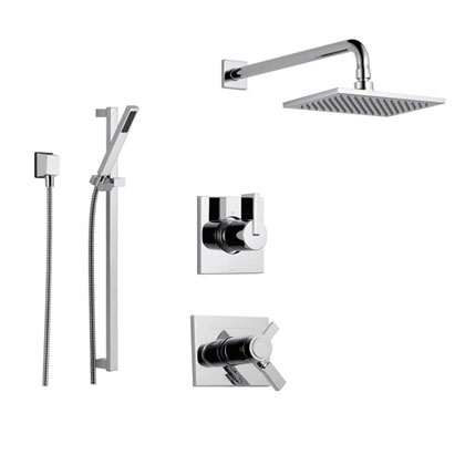 Delta Vero Chrome Shower System with Thermostatic Shower Handle, 3-setting Diverter, Large Square Rain Showerhead, and Handheld Shower