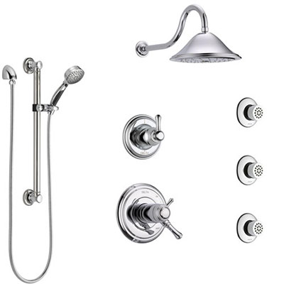 Contain Shower Faucet seets complete Rough-in Mixer Valve, DESIJANE Shower System with 6 Pcs Body Jets 12 Inch black showerhead and ceiling Mount Shower Faucet Set with Shower Head and Handheld 