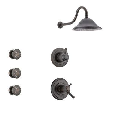 Delta Cassidy Venetian Bronze Shower System with Thermostatic Shower Handle, 3-setting Diverter, Large Rain Showerhead, and 3 Body Sprays SS17T9781RB
