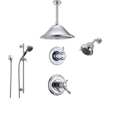 Delta Cassidy Chrome Shower System with Thermostatic Shower Handle, 6-setting Diverter, Large Rain Ceiling Mount Showerhead, Wall Mount Showerhead, and Handheld Shower SS17T9793