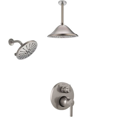 Delta Trinsic Stainless Steel Finish Shower System with Control Handle, Integrated Diverter, Showerhead, and Ceiling Mount Showerhead SS24859SS8