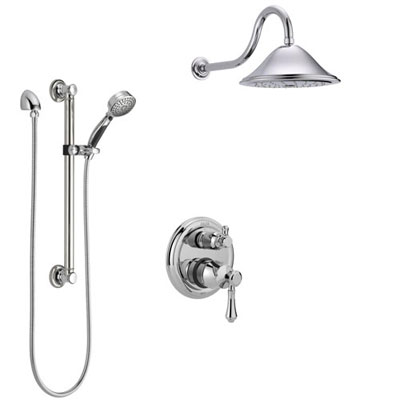 Delta Cassidy Chrome Finish Shower System with Control Handle, Integrated 3-Setting Diverter, Showerhead, and Hand Shower with Grab Bar SS248971