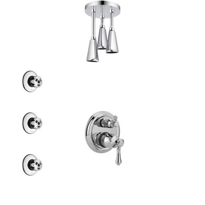 Delta Cassidy Chrome Finish Shower System with Control Handle, Integrated 3-Setting Diverter, Ceiling Mount Showerhead, and 3 Body Sprays SS248978