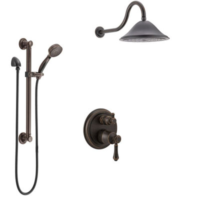 Delta Cassidy Venetian Bronze Shower System with Control Handle, Integrated 3-Setting Diverter, Showerhead, and Hand Shower with Grab Bar SS24897RB12