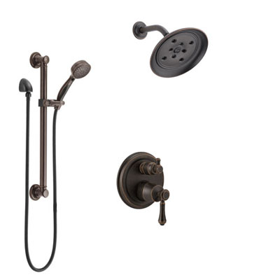Delta Cassidy Venetian Bronze Shower System with Control Handle, Integrated 3-Setting Diverter, Showerhead, and Hand Shower with Grab Bar SS24897RB2