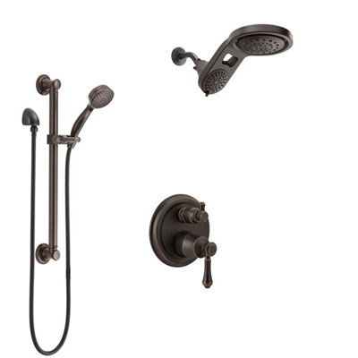 Delta Cassidy Venetian Bronze Shower System with Control Handle, Integrated Diverter, Dual Showerhead, and Hand Shower with Grab Bar SS24897RB5