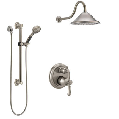 Delta Cassidy Stainless Steel Finish Shower System with Control Handle, Integrated Diverter, Showerhead, and Hand Shower with Grab Bar SS24897SS1