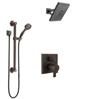 Delta Ara Venetian Bronze Shower System with Dual Control Handle, Integrated 3-Setting Diverter, Showerhead, and Hand Shower with Grab Bar SS27867RB3