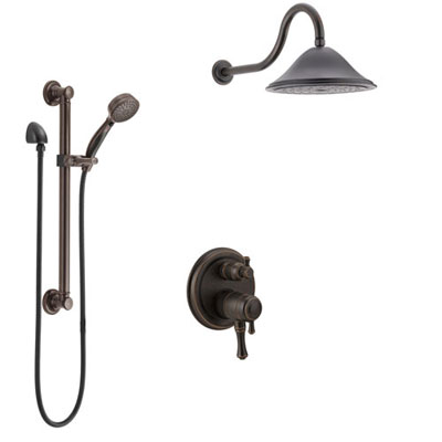 Delta Cassidy Venetian Bronze Shower System with Dual Control Handle, Integrated Diverter, Showerhead, and Hand Shower with Grab Bar SS27897RB12