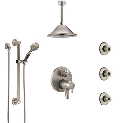 Delta Trinsic Dual Control Handle Stainless Steel Finish Shower System, Ceiling Showerhead, 3 Body Jets, Grab Bar Hand Spray SS27959SS6