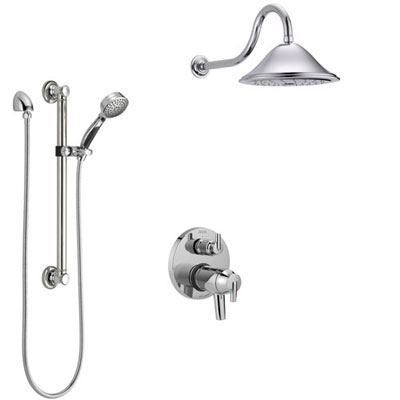 Delta Trinsic Chrome Shower System with Dual Thermostatic Control Handle, Integrated Diverter, Showerhead, and Hand Shower with Grab Bar SS27T8592