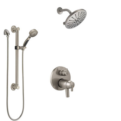 Delta Trinsic Dual Thermostatic Control Stainless Steel Finish Integrated Diverter Shower System, Showerhead, and Grab Bar Hand Shower SS27T859SS7