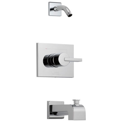 Delta Vero Collection Chrome Modern Rectangular Plate with Lever Handle Tub and Shower Combo - Less Showerhead Includes Valve without Stops D2401V