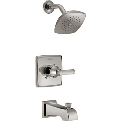 Delta Ashlyn Modern Stainless Steel Finish 14 Series Watersense Single Handle Tub and Shower Combination Faucet INCLUDES Rough-in Valve with Stops D1171V