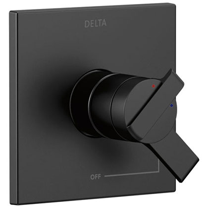 Delta Ara Collection Matte Black Finish Square Shower Faucet Valve Only Trim with Dual Temperature and Pressure Controls Includes Rough Valve with Stops D2354V