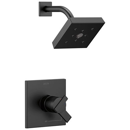Delta Ara Collection Matte Black Finish Dual Water Pressure and Temperature Control Watersense Shower Only Faucet Includes Rough Valve with Stops D2328V