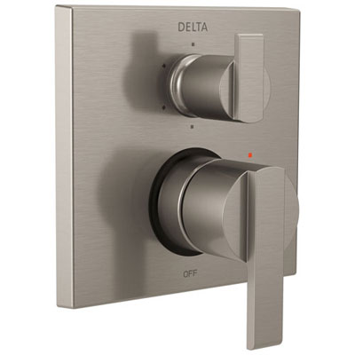 Delta Ara Collection Stainless Steel Finish Modern Shower Faucet Control Handle with 6-Setting Integrated Diverter Includes Trim Kit and Valve without Stops D2190V