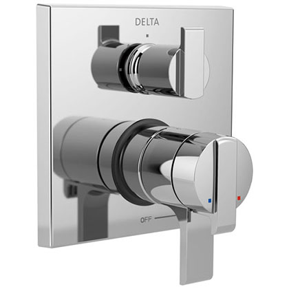 Delta Ara Chrome Angular Modern Monitor 17 Shower Faucet Control Handle with 3-Setting Integrated Diverter Includes Trim Kit and Valve without Stops D2173V