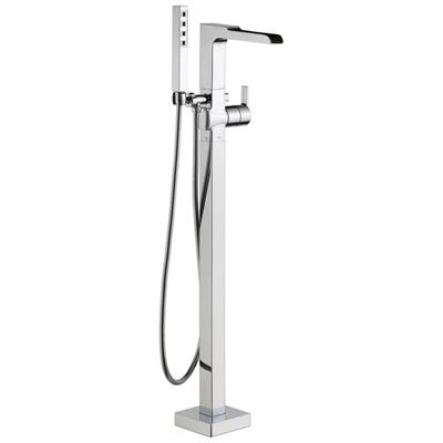 Delta Ara Collection Chrome Floor Mount Freestanding Channel Spout Tub Filler Faucet with Hand Shower Includes Trim Kit and Rough-in Valve D2071V