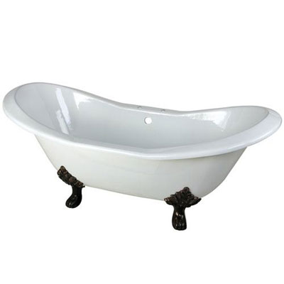 72-inch Large Cast Iron Double Slipper Clawfoot Bathtub with Oil Rubbed Bronze Feet