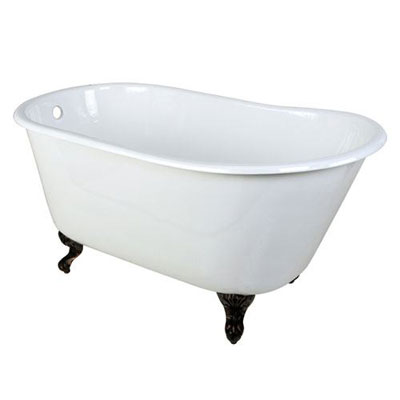 53-inch Small Cast Iron White Slipper Claw Foot Bathtub with Oil Rubbed Bronze Feet
