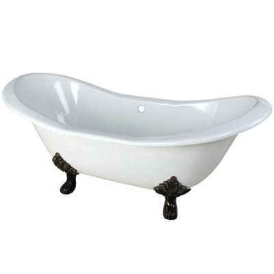 72-inch Large Cast Iron Double Slipper Clawfoot Tub with Oil Rubbed Bronze Feet