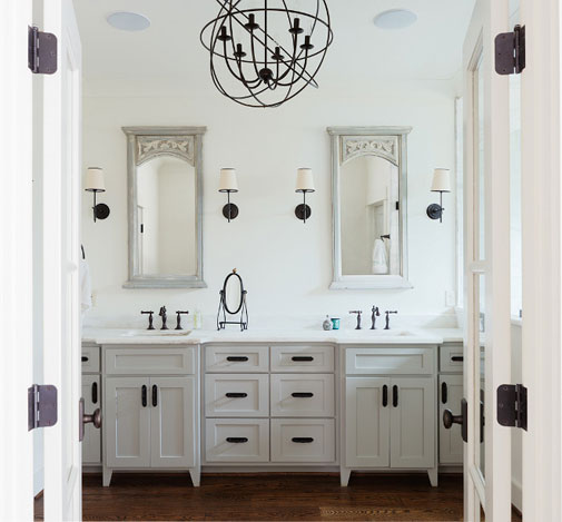 Bronze Finish Faucets Light Fixtures and Hinges with White Bathroom