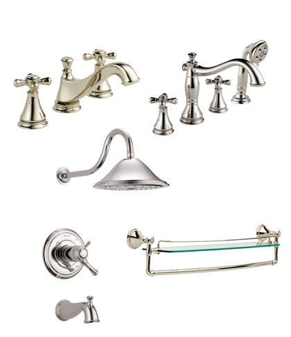 Delta Cassidy Bathroom Faucet Polished Nickel Rispa   Delta Cassidy Polished Nickel Bathroom Faucet Roman Tub Filler Shower System Bath Shelf 