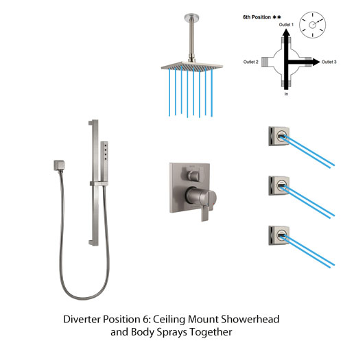 Shower Diverter Position 6: Ceiling Mount Showerhead and Body Sprays Together