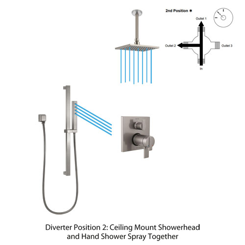 Shower Diverter Position 2: Ceiling Mount Showerhead and Hand Shower Spray Together