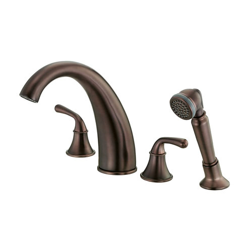 Danze Bannockburn Oil Rubbed Bronze Widespread Roman Tub Filler Faucet with Sprayer INCLUDES Rough-in Valve
