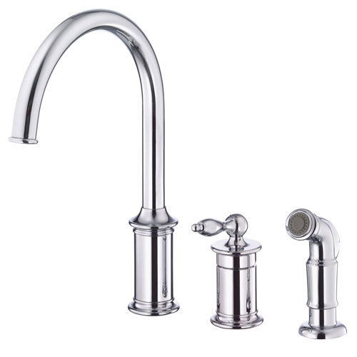 Danze Prince Chrome Single Handle 3 Hole Widespread Kitchen Faucet with Sprayer