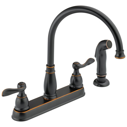 Delta Windemere Collection Oil Rubbed Bronze Finish Two Handle Gooseneck Swivel Spout Kitchen Faucet with Side Sprayer D21996LFOB