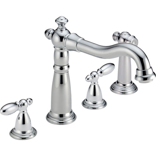 Delta Chrome Two Handle Widespread Kitchen Sink Faucet with Spray 555814