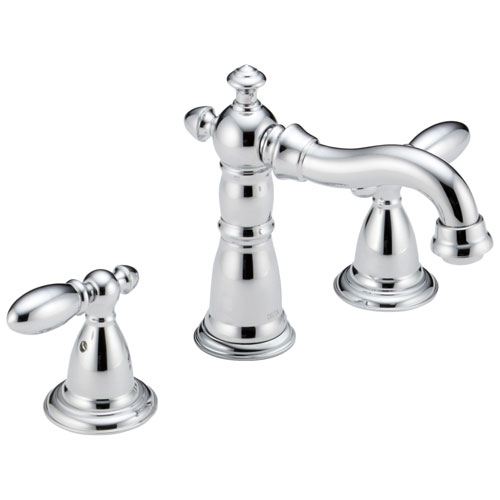 Delta Victorian Collection Chrome Finish Traditional Style Two Handle Widespread Lavatory Bathroom Sink Faucet with Drain D3555MPUDST