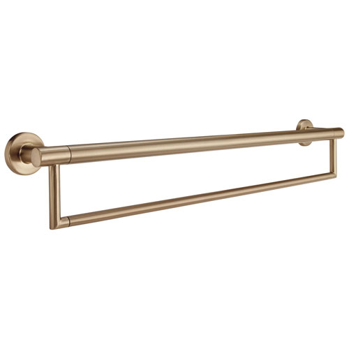 Qty (1): Delta Bath Safety Collection Champagne Bronze Finish Contemporary Style 24 Towel Bar with Assist Grab Bar