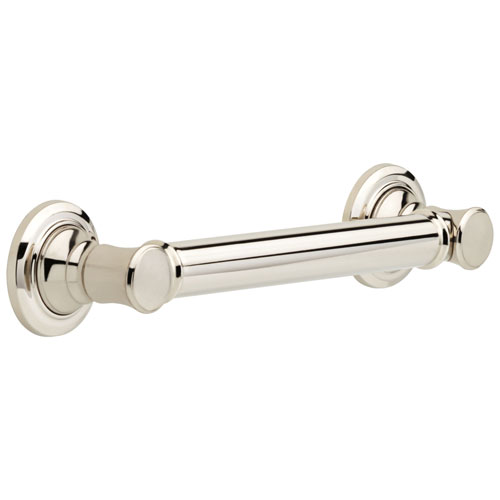 Qty (1): Delta Bath Safety Collection Polished Nickel Finish Traditional Decorative ADA Approved Short 12 Grab Bar Handle for Bathroom or Shower