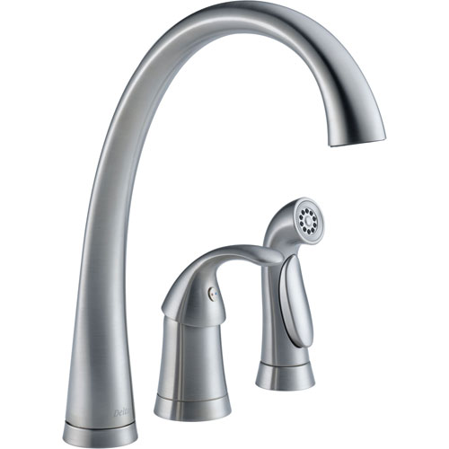 Qty (1): Delta Pilar Single Handle Kitchen Faucet with Spray in Arctic Stainless