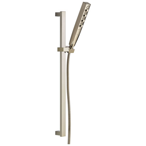 Qty (1): Delta Universal Showering Components Collection Polished Nickel Finish Zura Multi Function Hand Shower with Wall Bar and Hose