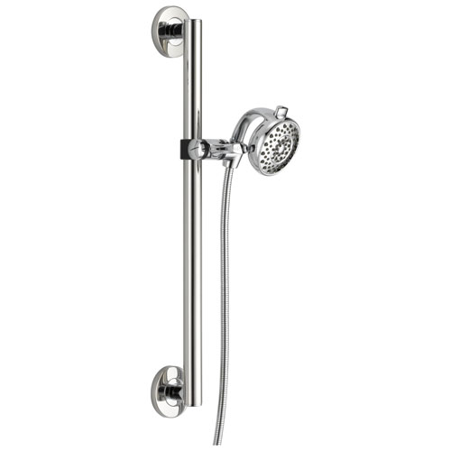 Delta Universal Showering Components Collection Chrome Finish Contemporary Decorative ADA Approved Grab Bar with Palm Hand Shower Kit and Hose D51400