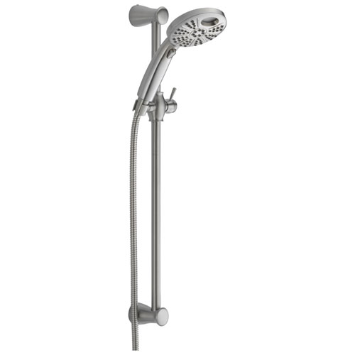 Delta Universal Showering Components Collection Stainless Steel Finish Temp2O 6-Setting Slide Bar Hand Shower with Hose 667515