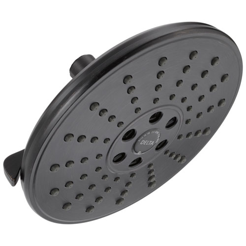 Qty (1): Delta Universal Showering Components Collection Venetian Bronze Finish H2Okinetic 3 Setting Raincan Shower Head