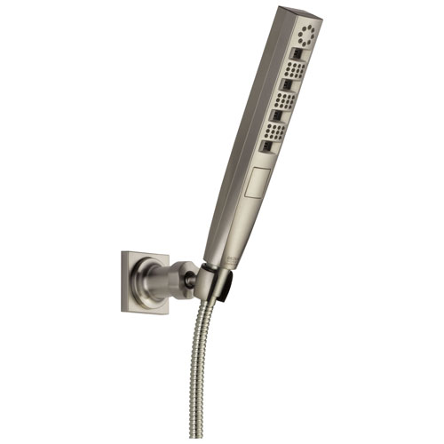 Qty (1): Delta Universal Showering Components Collection Stainless Steel Finish Zura Modern Multi Function Hand Shower with Wall Mount Bracket and Hose