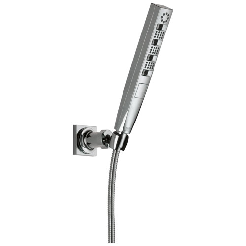 Qty (1): Delta Universal Showering Components Collection Chrome Finish Zura Modern Multi Function Hand Shower with Wall Mount and Hose Included