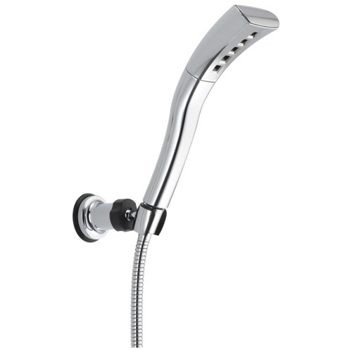 Qty (1): Delta Universal Showering Components Collection Chrome Finish H2Okinetic Single Setting Adjustable Wall Mount Hand Shower Head and Hose
