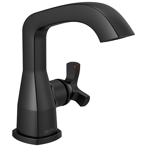 Delta Stryke Matte Black Finish Single Hole Bathroom Sink Faucet Includes Helo Cross Handle and Matching Drain D3604V