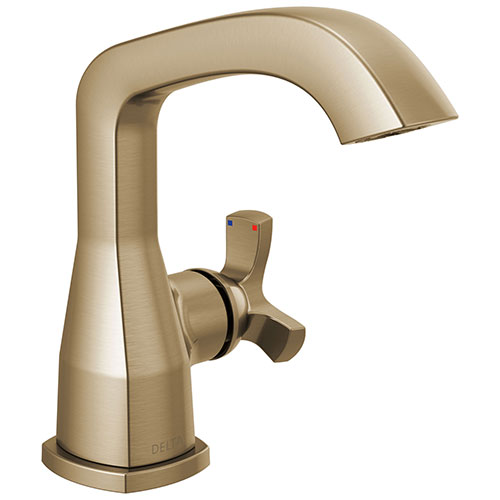 Delta Stryke Champagne Bronze Finish Single Hole Bathroom Sink Faucet Includes Helo Cross Handle and Matching Drain D3602V